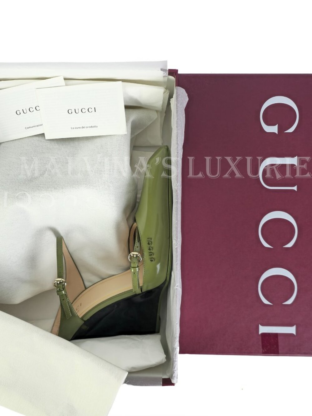 GUCCI SHOES LEATHER w LUCITE WEDGE MULES LOGO EMBOSSED sz 39 9 - Picture 15 of 16